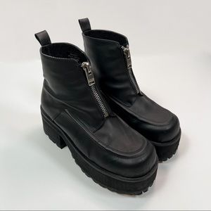 UNIF Alec Platform Zipper Leather Combat Boot